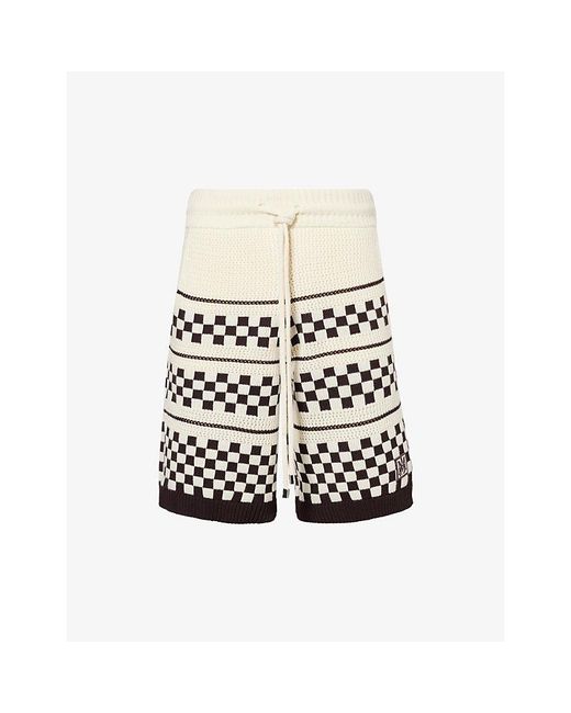 Amiri White Checkered Drawstring Wool-Blend Shorts for men
