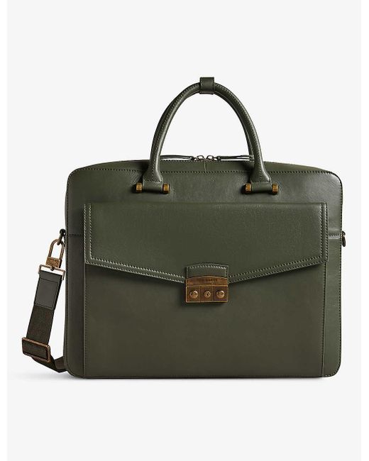 Ted Baker Green Kalbe Brand-engraved Leather Top-handle Bag for men