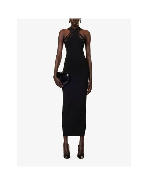 Alaïa Black Vienne Slim-fit Knitted Maxi Dress