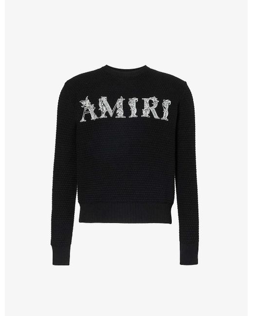 Amiri Black Baroque Logo-embroidered Cotton-knit Jumper X for men