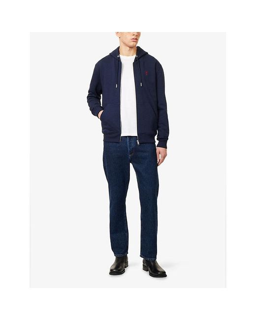 AMI Blue Adc Logo-Embroidered Cotton-Jersey Hoody for men