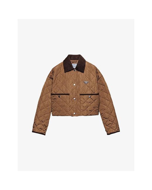 ジャケット・アウター prada triangle logo nylon jacket Prada Lightweight Triangle-Logo Cropped Nylon Jacket in Brown | Lyst
