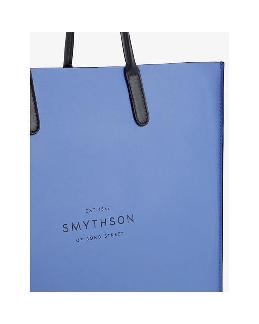 Smythson Blue Kingly Logo-embossed Leather Tote Bag
