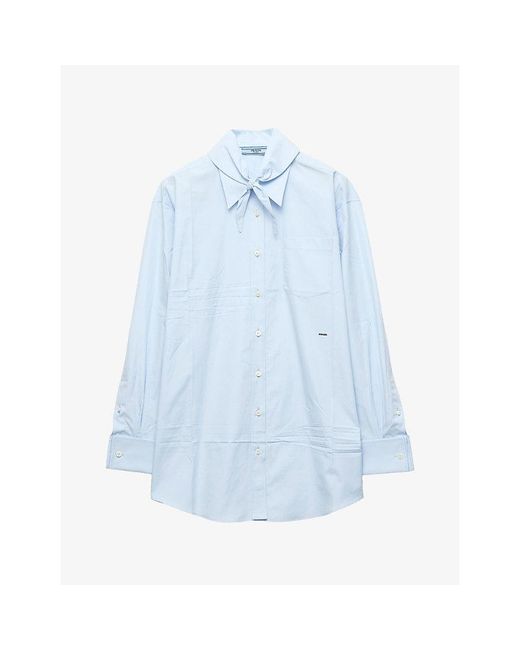 Prada Blue Embroidered-Logo Menswear-Fit Cotton Poplin Shirt