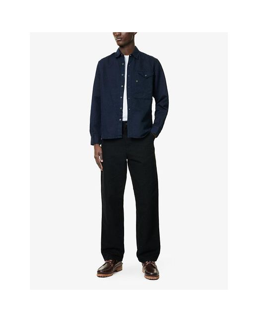 C P Company Blue Regular-Fit Long-Sleeve Cotton And Linen-Blend Shirt for men