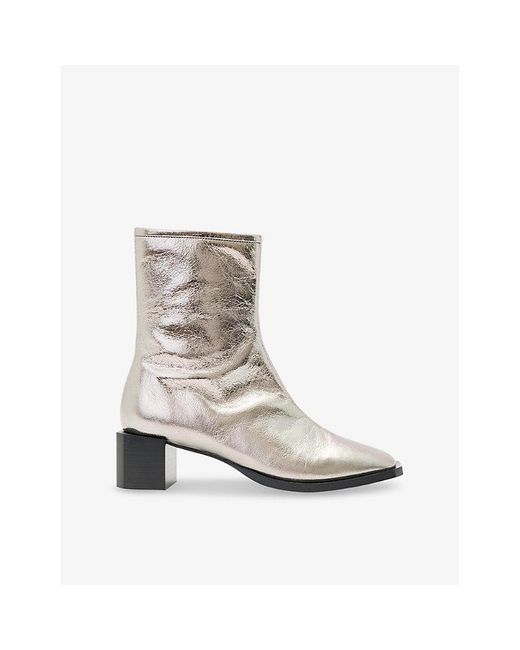 AllSaints White Avril Metallic-Leather Heeled Ankle Boots