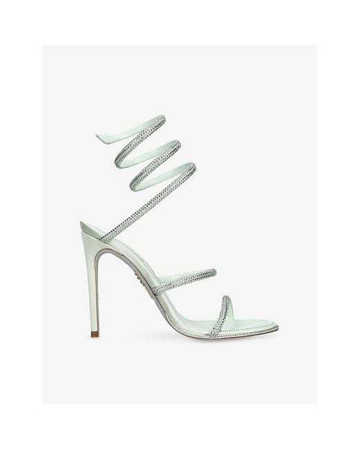 Rene Caovilla White Cleo 105 Satin Heeled Sandals