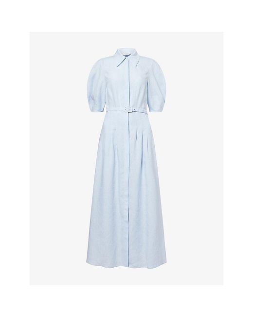 Gabriela Hearst Blue Maude Belted Linen Shirt Dress
