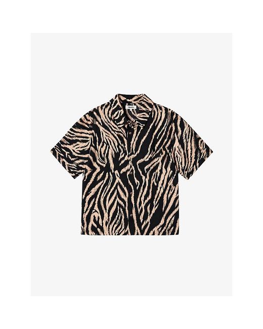 Ro&zo Black Zebra-Print Short-Sleeve Woven Shirt