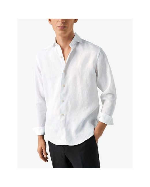 Eton of Sweden White Casual-Fit Long-Sleeve Linen Shirt for men
