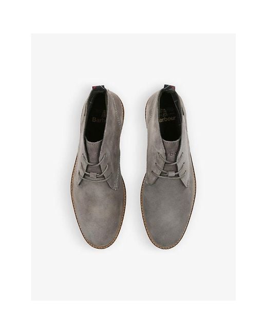Barbour Gray Sonoran Brand-plaque Suede Desert Boots for men