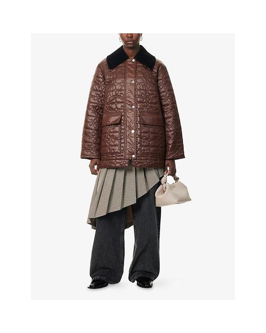 Ganni Red G Shiny Quilt Midi Jacket