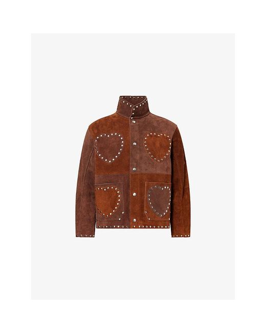 Bode Brown Hearts Welding Studded Suede Jacket for men