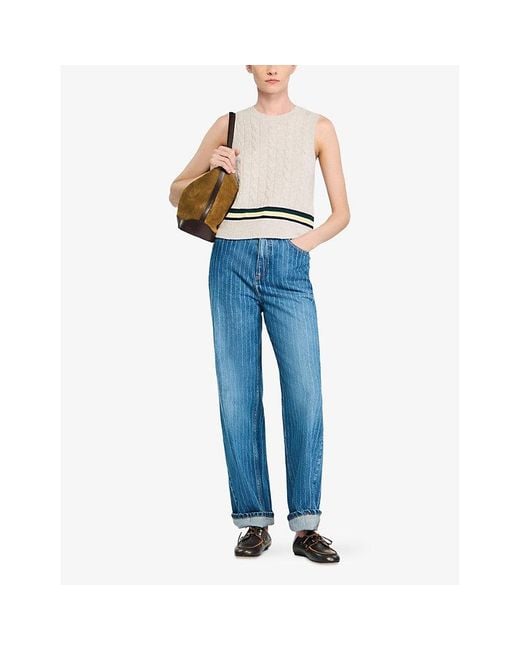 Sandro Blue Wide-Leg Stripe Denim Jeans