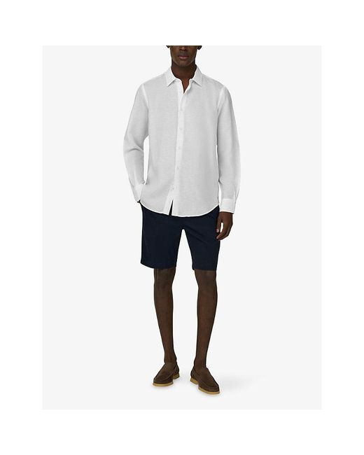 Boggi White Long-Sleeve Regular-Fit Linen-Blend Shirt for men
