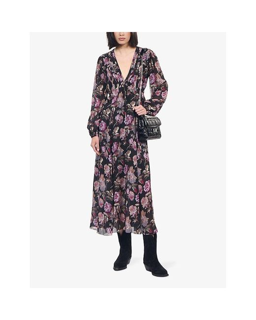 The Kooples Multicolor Floral-Print Ruffled-Panel Woven Maxi Dress