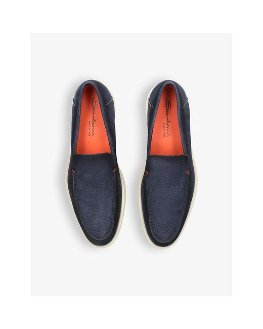 Santoni Blue Detroit Contrast-sole Leather Loafers for men