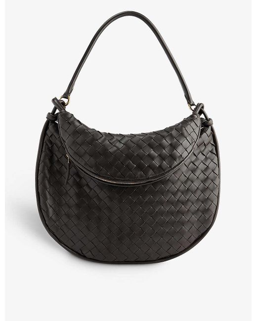 Bottega Veneta Black Intrecciato-weave Leather Shoulder Bag