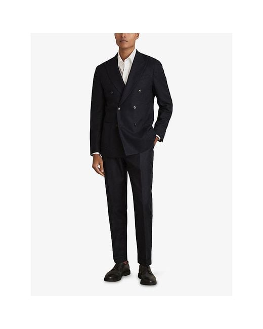 Reiss Blue Club Double-Breasted Wool-Blend Blazer for men