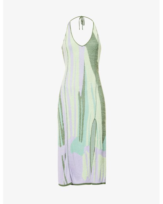 House Of Sunny Hockney Lakeside Abstract-pattern Stretch-knit Midi ...