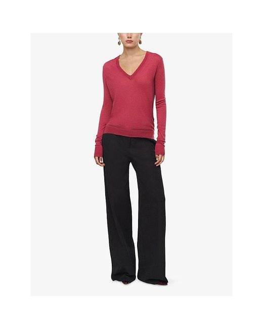Joseph Red Cashair V-Neck Cashmere Jumper