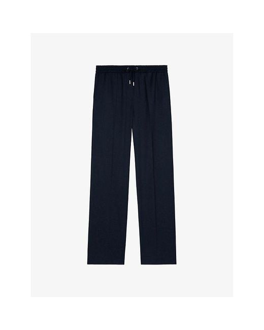 The Kooples Blue Elasticated-Waist Straight-Leg Wool Trousers