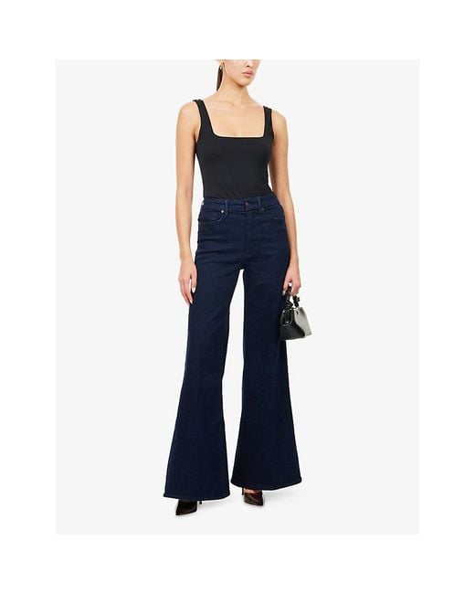 GOOD AMERICAN Blue Square-Neck Stretch-Woven Bodysuit