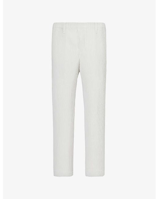 Homme Plissé Issey Miyake White Basic Pleated Relaxed-fit Wide Knitted Trousers for men