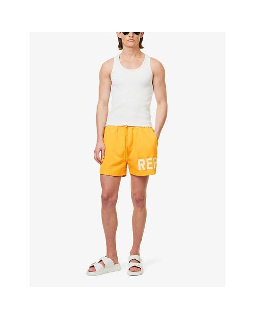 Represent Yellow Brand-print Regular-fit Swim Shorts for men