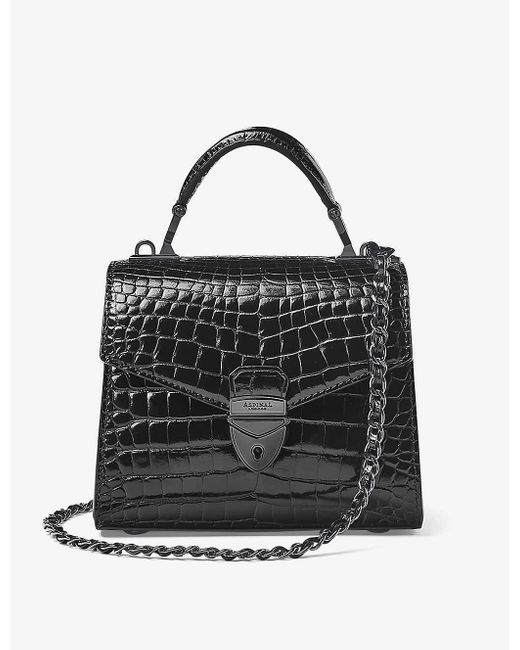 Aspinal Black Mayfair Medium Croc-embossed Leather Top-handle Bag