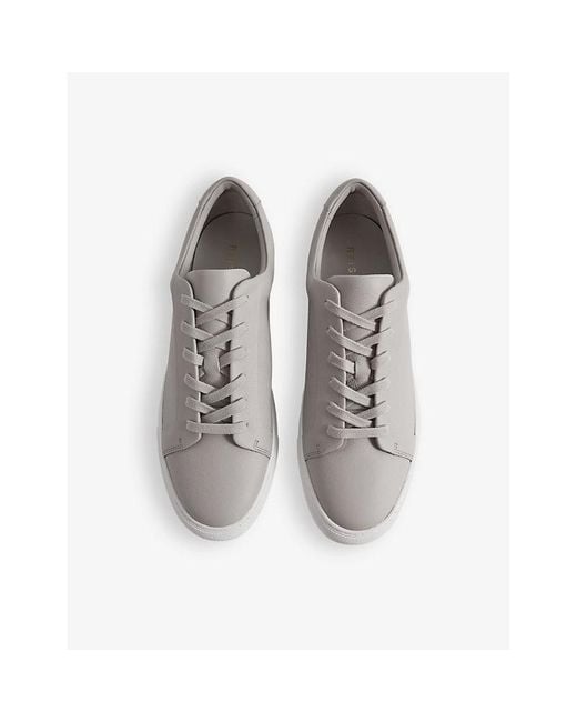 Reiss Gray Luca Grained Leather Low-top Trainers for men