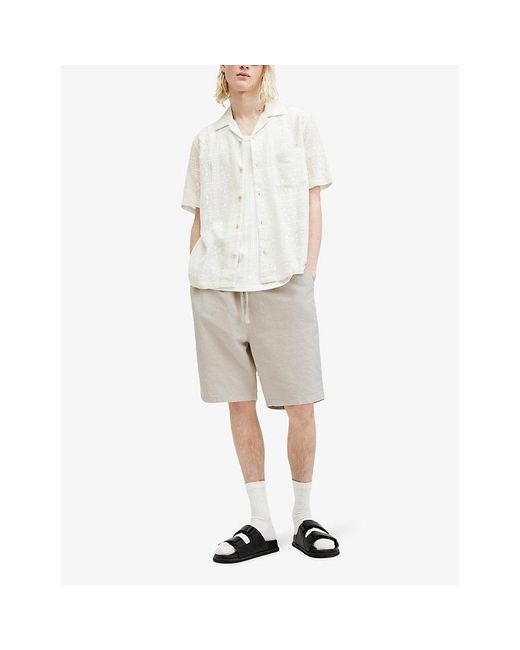 AllSaints White Hanbury Drawstring-waist Cotton And Linen-blend Shorts for men
