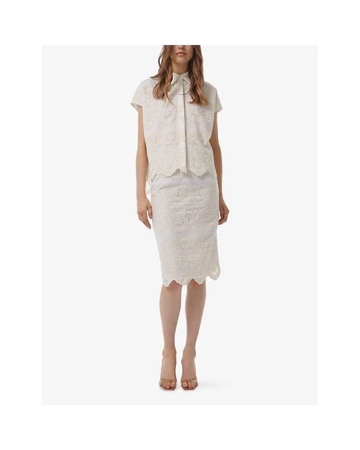 eem White Pencil Lace Midi Skirt