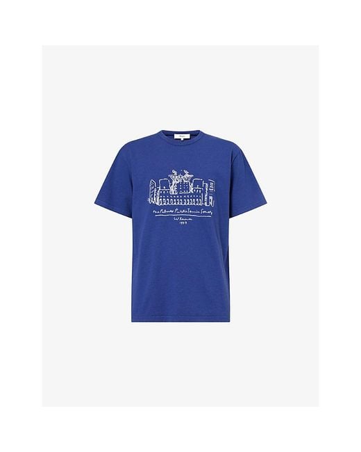 Palmes Blue Public Embroidered Cotton-Jersey T-Shirt for men