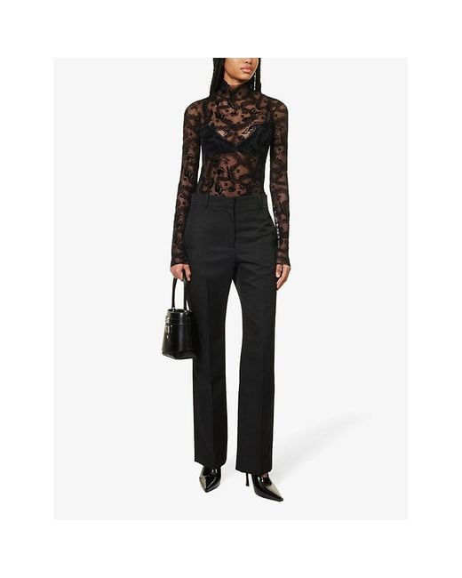 Givenchy Black Pressed-crease Wide-leg Wool-blend Trousers