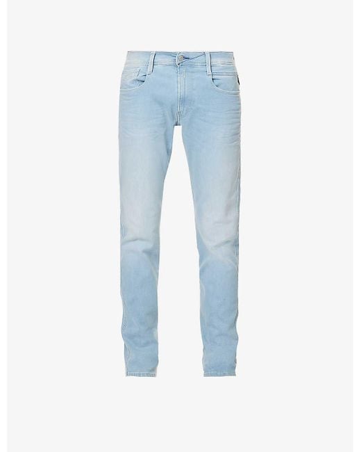 Replay Faded-wash Tapered Slim-fit Stretch-denim Jeans in Blue | Lyst