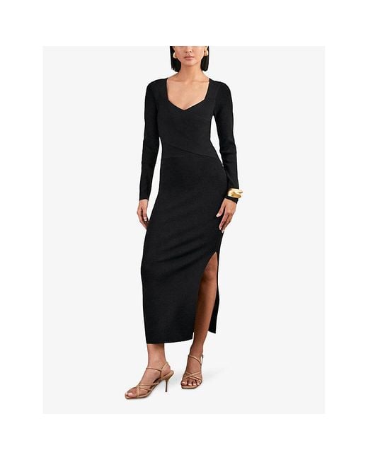 Reiss Black Sophia Sweetheart-Neck Stretch-Knit Maxi Dress