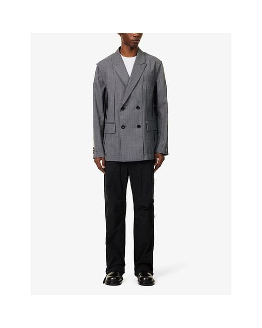 Sacai Gray Chalk Stripe-pattern Double-breasted Woven Jacket for men