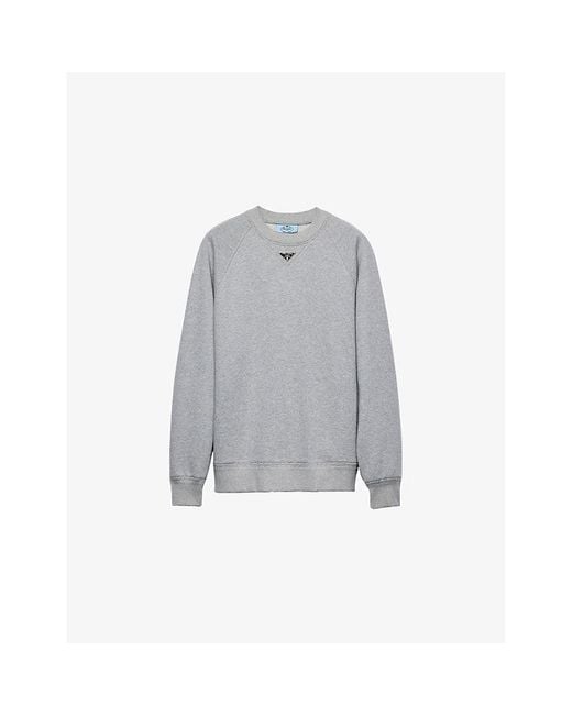 Prada Gray Triangle-Logo Long-Sleeve Cotton-Jersey Sweatshirt