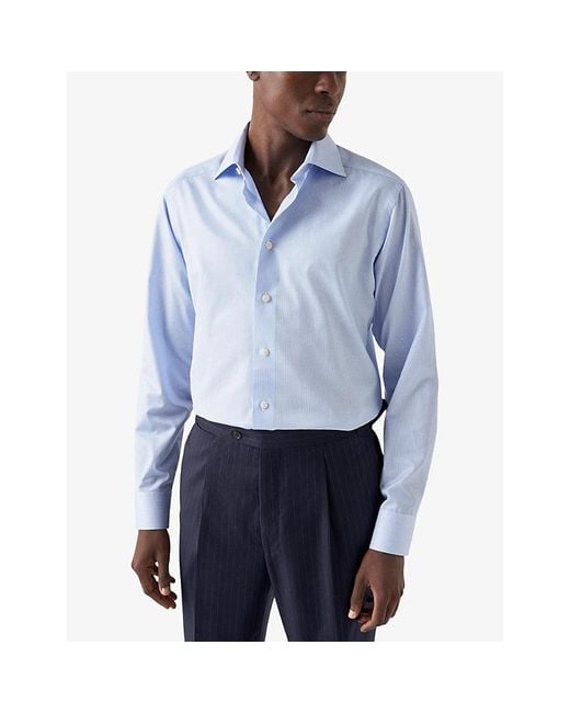 Eton of Sweden Blue Business Striped Slim-fit Cotton-twill Dress Shirt for men