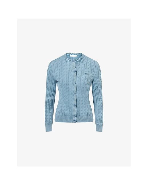 Lacoste Blue Vintage Wash Cable-Knit Cotton Cardigan