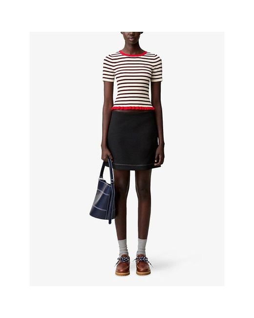 Claudie Pierlot Red Tricolour Striped Jersey T-Shirt