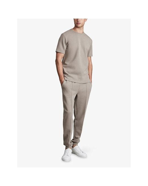 Reiss Gray Bradley Stitched-Trim Stretch Woven-Blend T-Shirt for men
