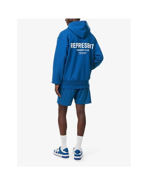 Represent Blue Owners Club Brand-print Cotton-jersey Hoody for men