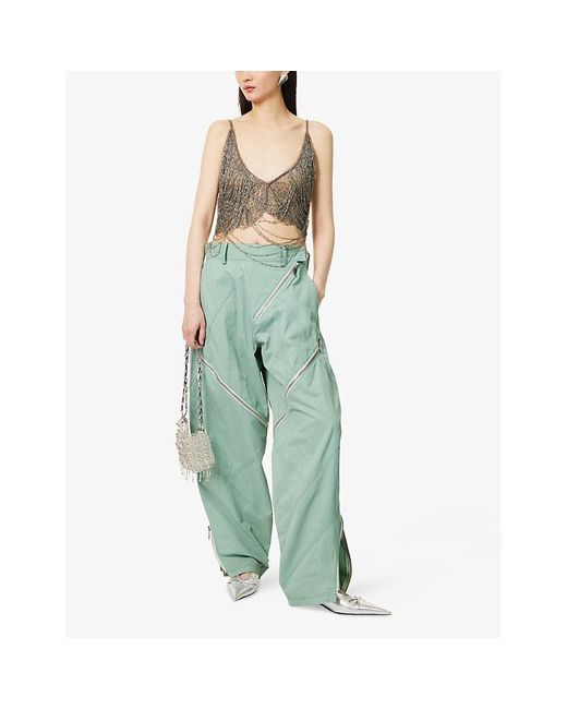 The Attico White Chandelier Sleeveless Mesh Crop Top