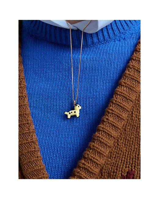 Marni White Enamelled Dog Charm Brass Necklace