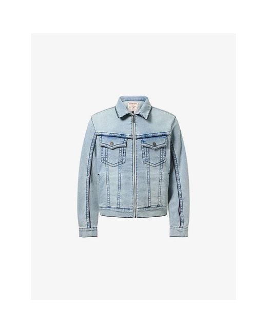 True Religion Blue Big T Moto Zip-Through Stretch-Denim Jacket for men