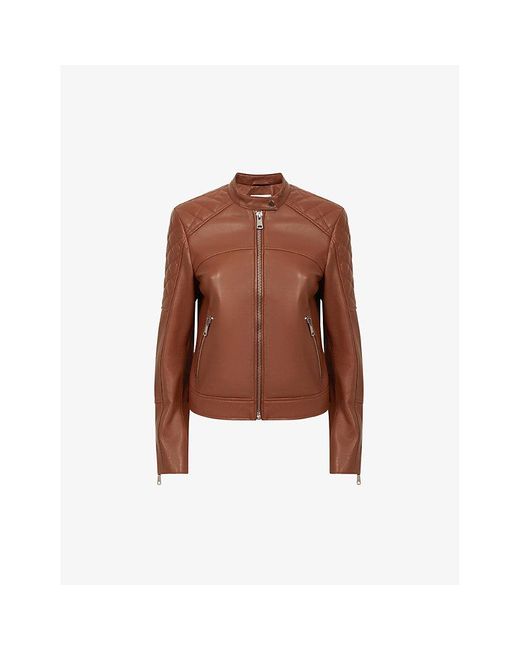 Reiss Adelaide Quilted Leather Jacket in Brown Lyst