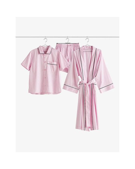 Hay Pink Outline Shawl-lapel Cotton Robe for men