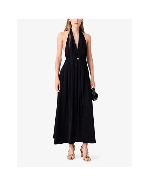 Maje Black Backless Halter-Neck Stretch-Woven Maxi Dress